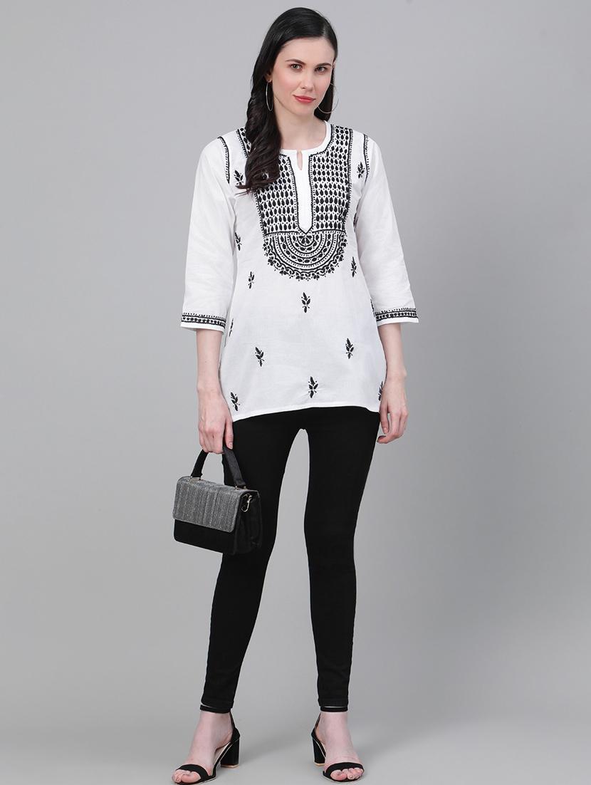 ada hand-embroidered white chikankari kurti - 17459079 - Zoom Image - 4