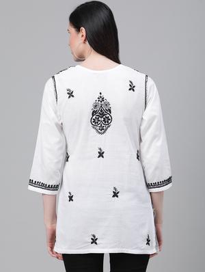 ada hand-embroidered white chikankari kurti - 17459080 - Standard Image - 3