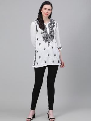 ada hand-embroidered white chikankari kurti - 17459080 - Standard Image - 4