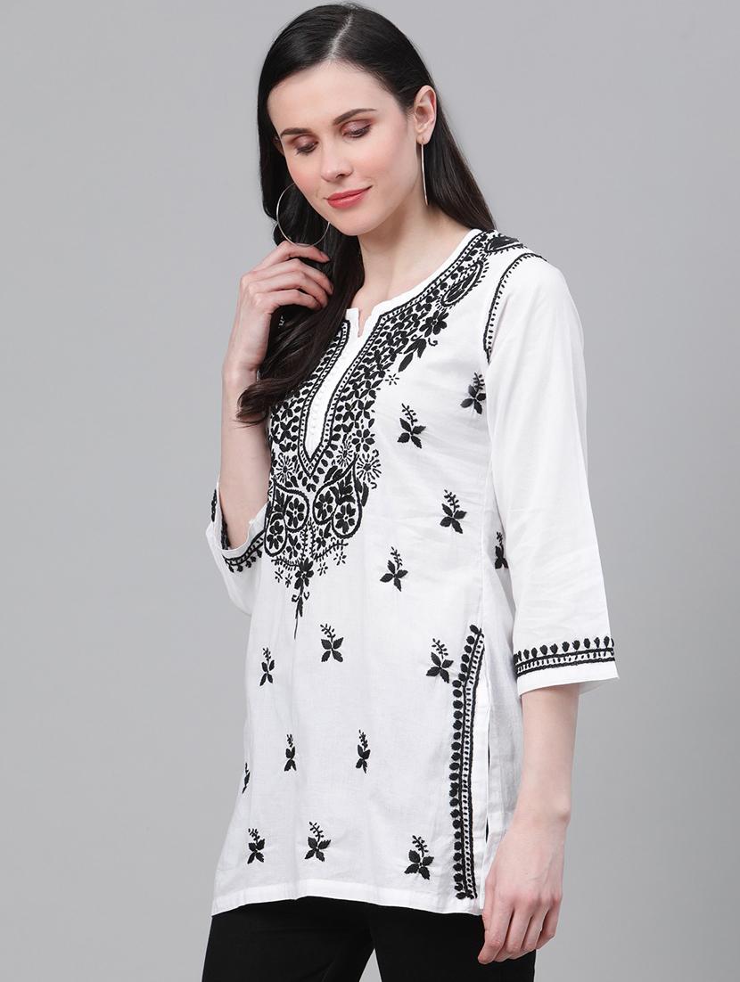 ada hand-embroidered white chikankari kurti - 17459080 - Zoom Image - 2