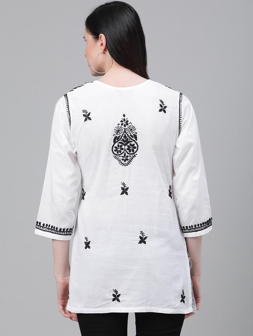 ada hand-embroidered white chikankari kurti - 17459080 - Zoom Image - 3