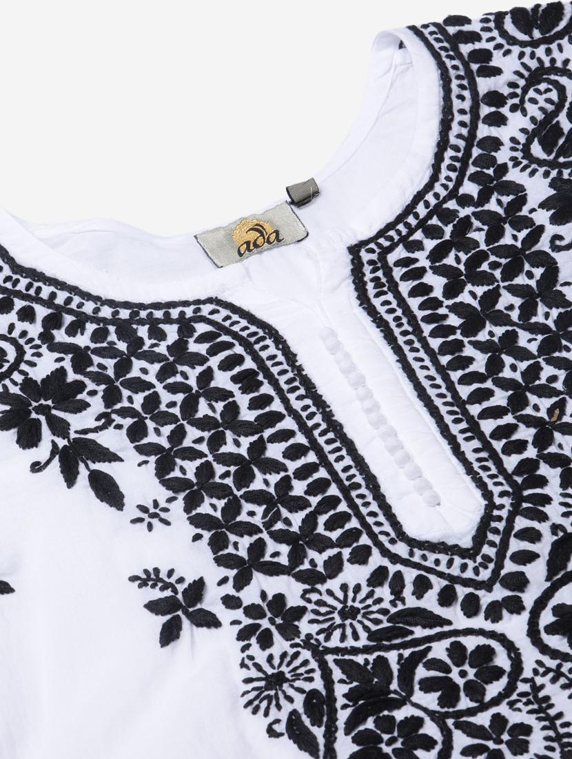 ada hand-embroidered white chikankari kurti - 17459080 - Zoom Image - 5