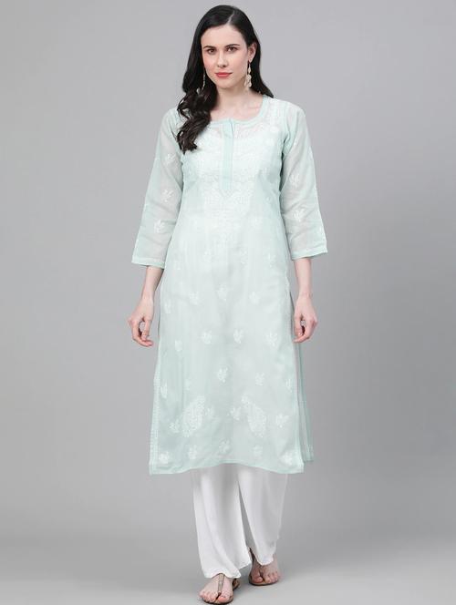 ada light pistachio green chikankari straight kurta - 17459246 - Standard Image - 1