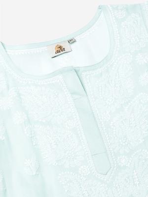 ada light pistachio green chikankari straight kurta - 17459246 - Standard Image - 5