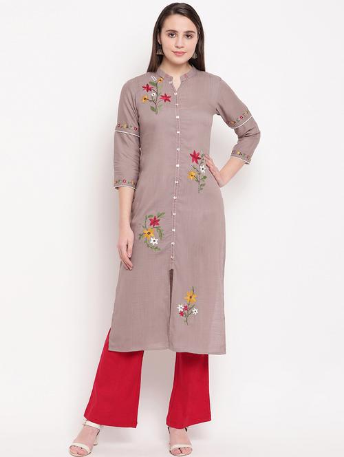 embroidered straight kurta - 17459448 - Standard Image - 1