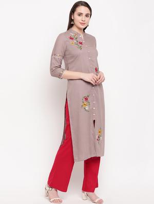 embroidered straight kurta - 17459448 - Standard Image - 2
