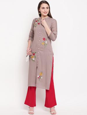 embroidered straight kurta - 17459448 - Standard Image - 4