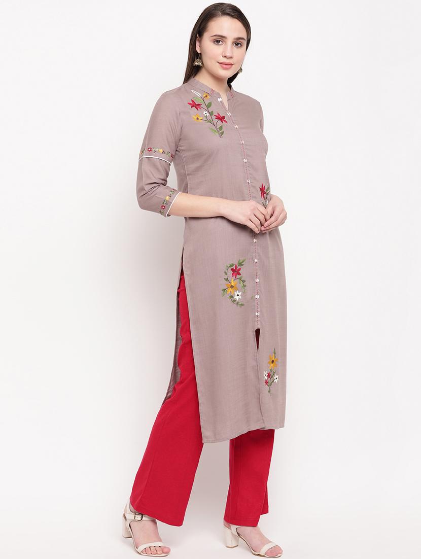 embroidered straight kurta - 17459448 - Zoom Image - 2