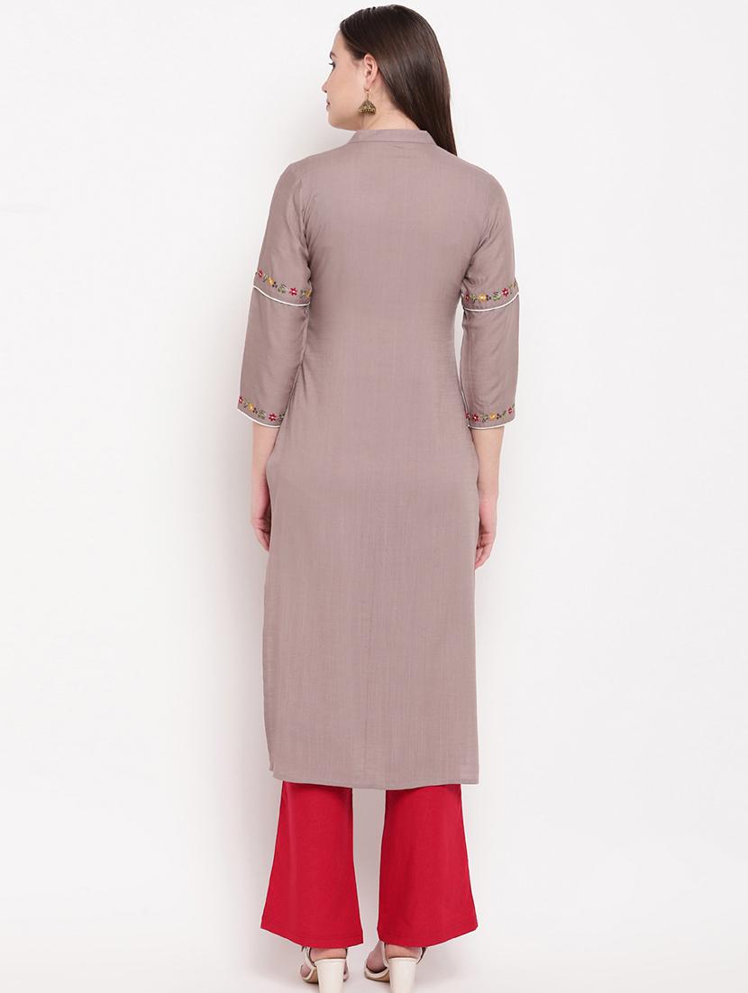 embroidered straight kurta - 17459448 - Zoom Image - 3