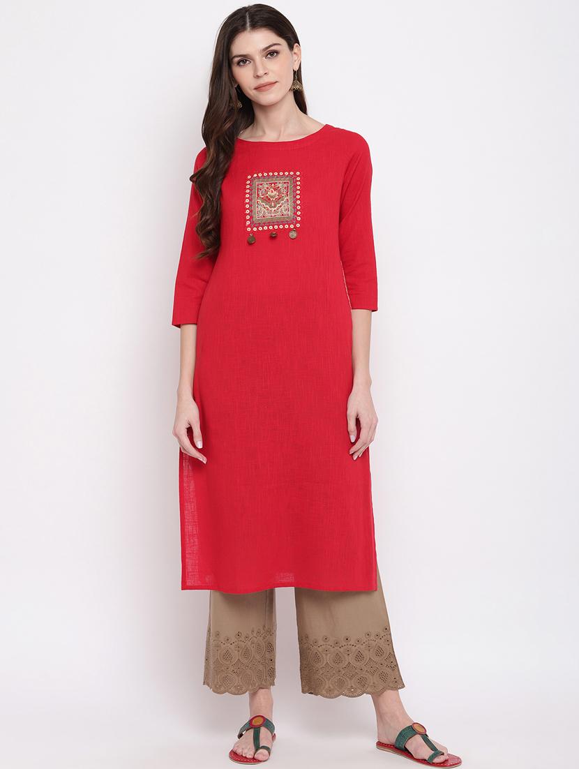 solid straight kurta - 17459501 - Zoom Image - 1