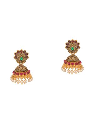 gold metal jhumka earring - 17459796 - Standard Image - 2