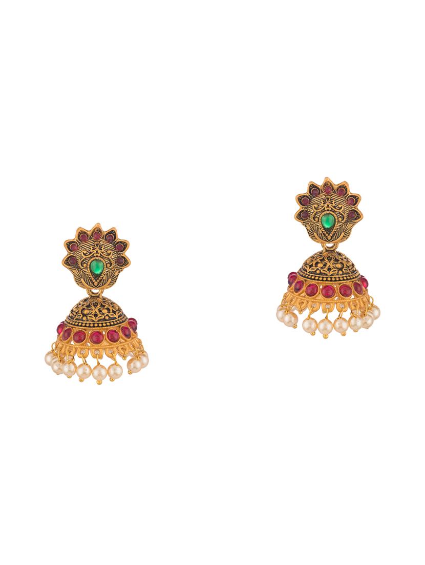 gold metal jhumka earring - 17459796 - Zoom Image - 2
