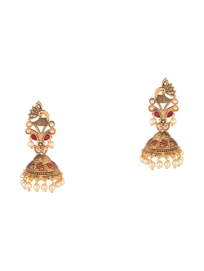 gold metal jhumka earring - 17459800 - Zoom Image - 2