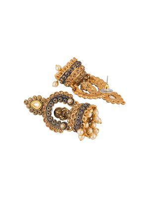 gold metal jhumka earring - 17459806 - Standard Image - 3