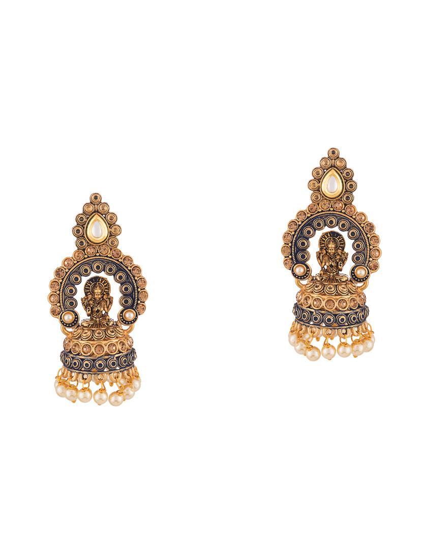 gold metal jhumka earring - 17459806 - Zoom Image - 2
