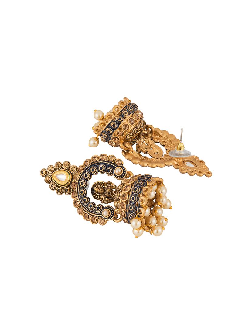gold metal jhumka earring - 17459806 - Zoom Image - 3