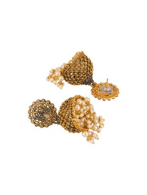 gold metal jhumka earring - 17459808 - Standard Image - 3