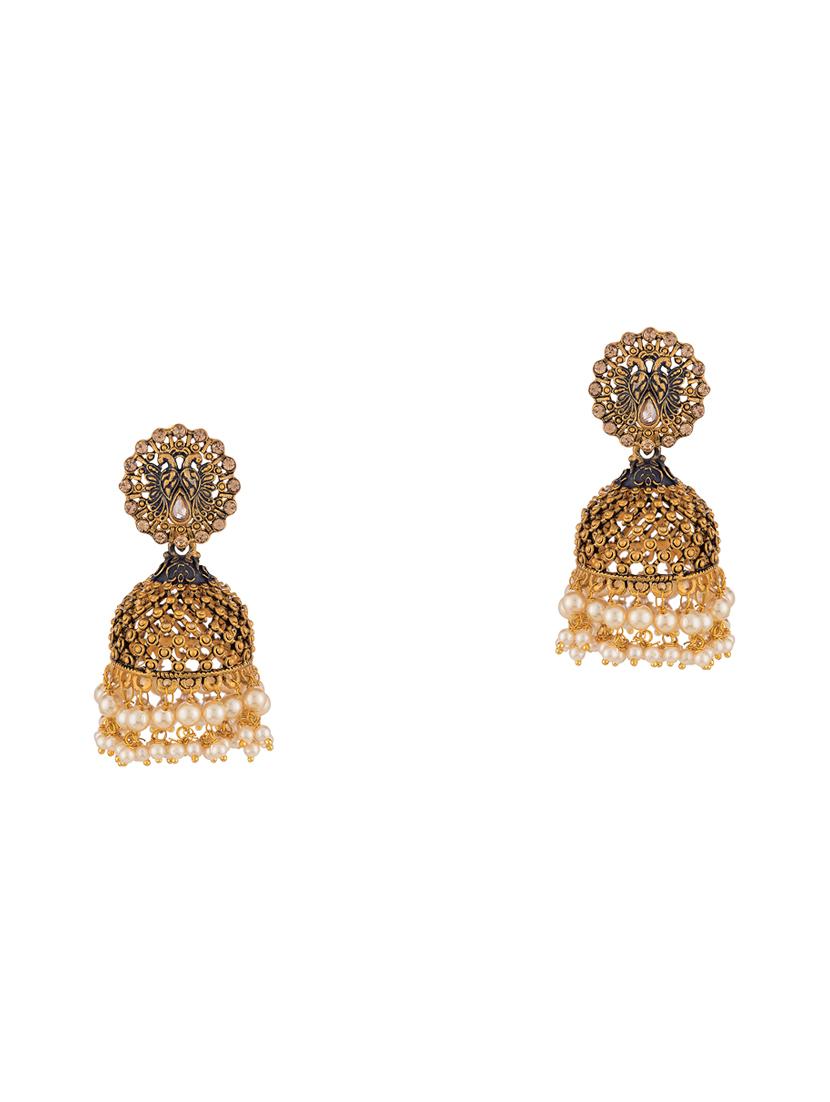 gold metal jhumka earring - 17459808 - Zoom Image - 2