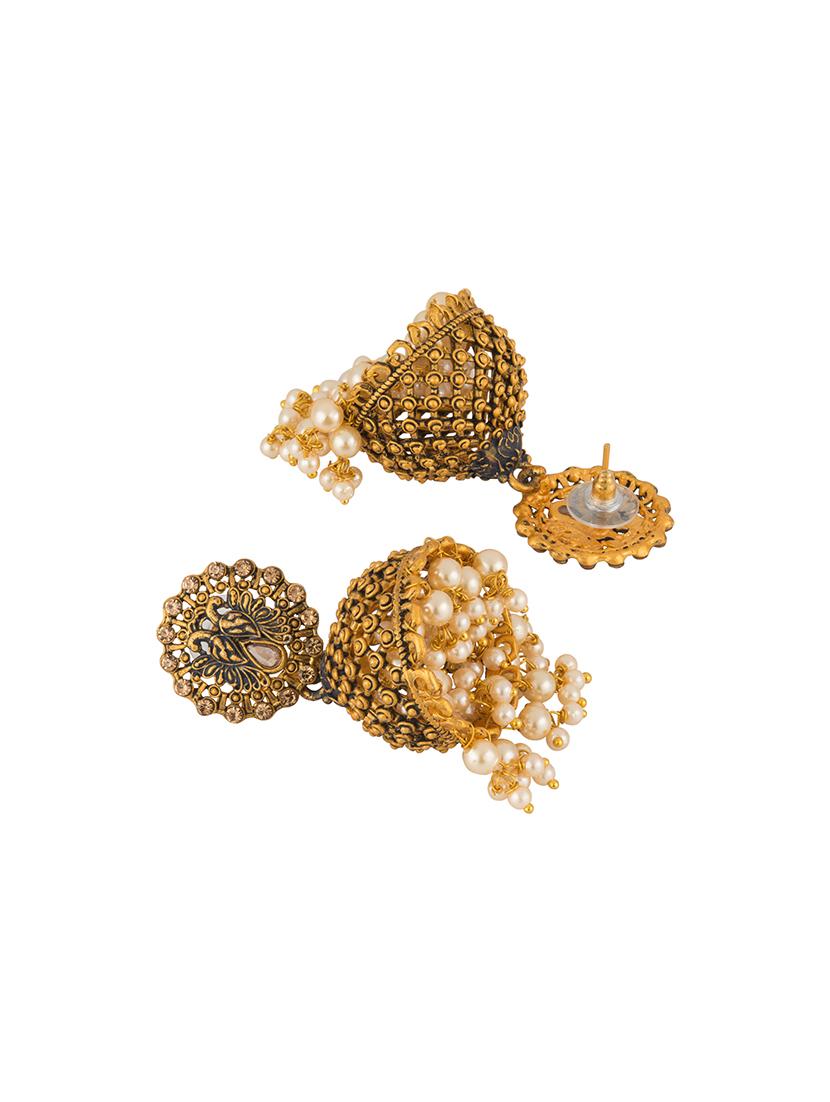 gold metal jhumka earring - 17459808 - Zoom Image - 3