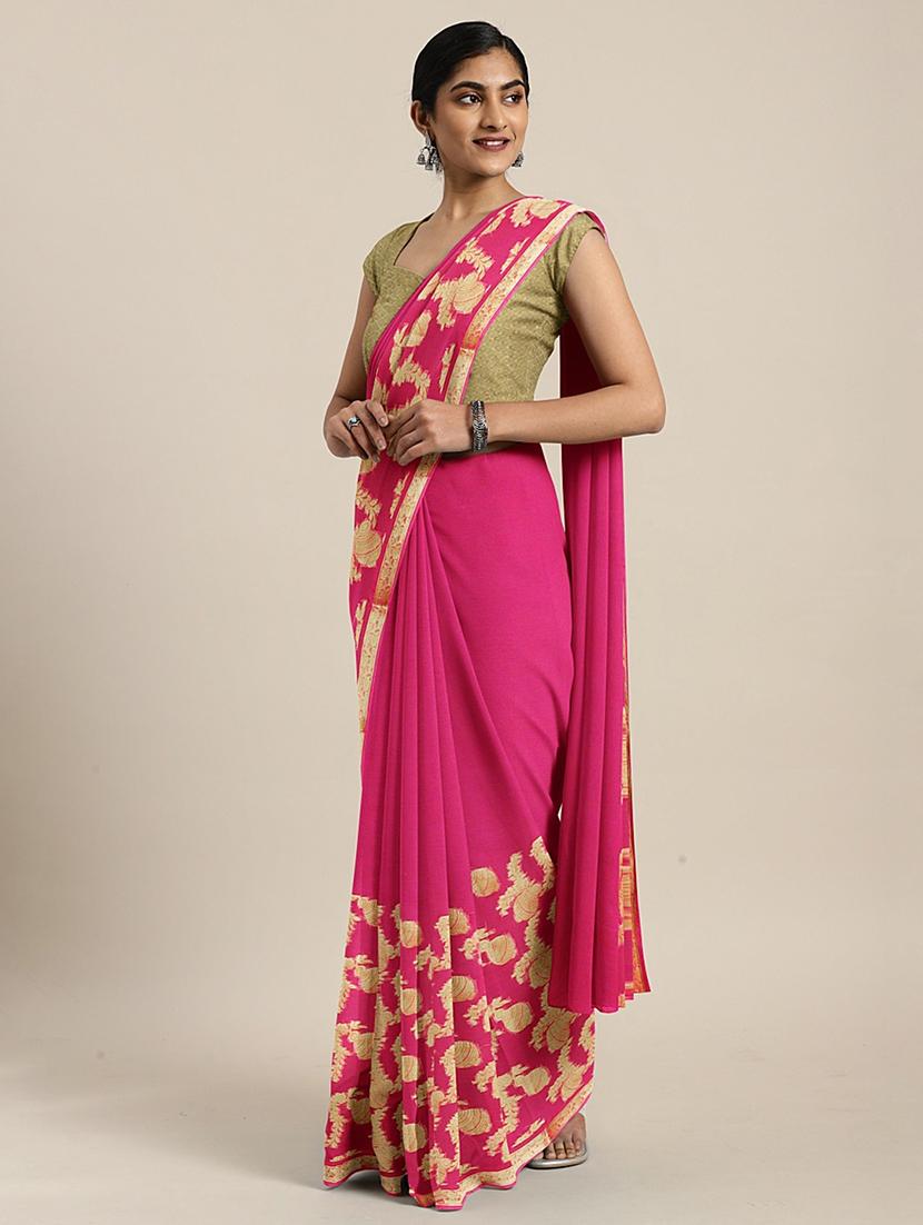 solid woven saree with blouse - 17459980 - Zoom Image - 1