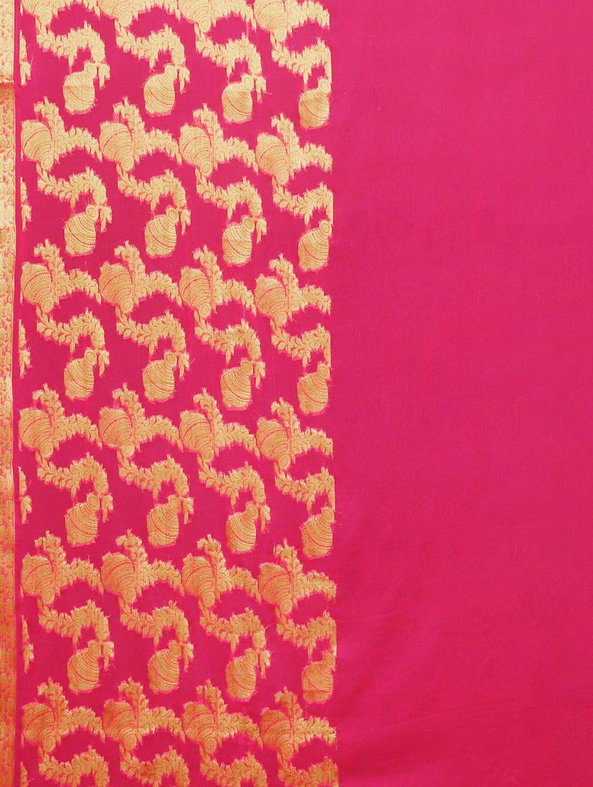 solid woven saree with blouse - 17459980 - Zoom Image - 5