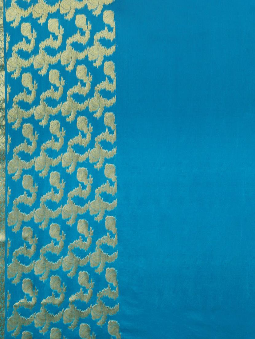turquoise chiffon woven saree with blouse - 17459981 - Zoom Image - 5