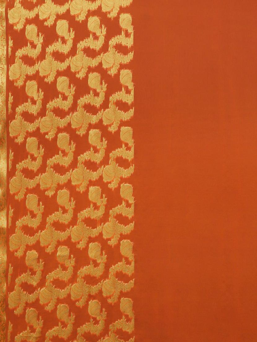 solid woven saree with blouse - 17459982 - Zoom Image - 4