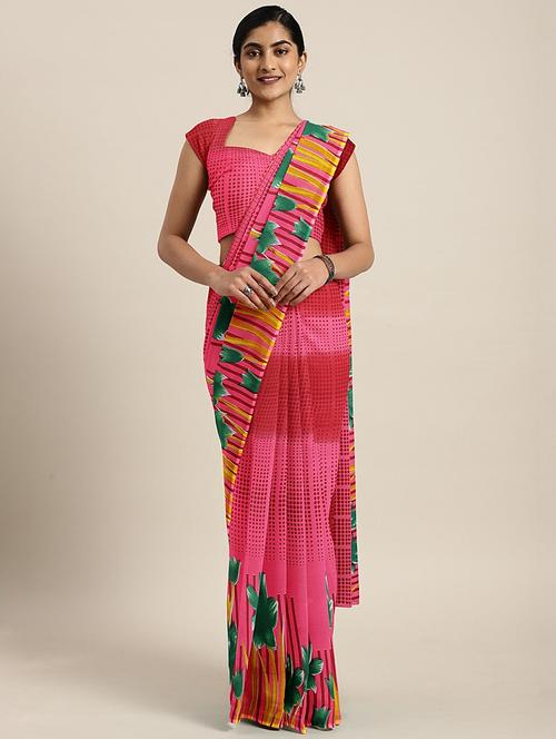 floral printed saree with blouse - 17459988 - Standard Image - 1