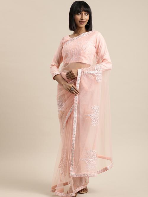tonal embroidered plain saree with blouse - 17459989 - Standard Image - 1