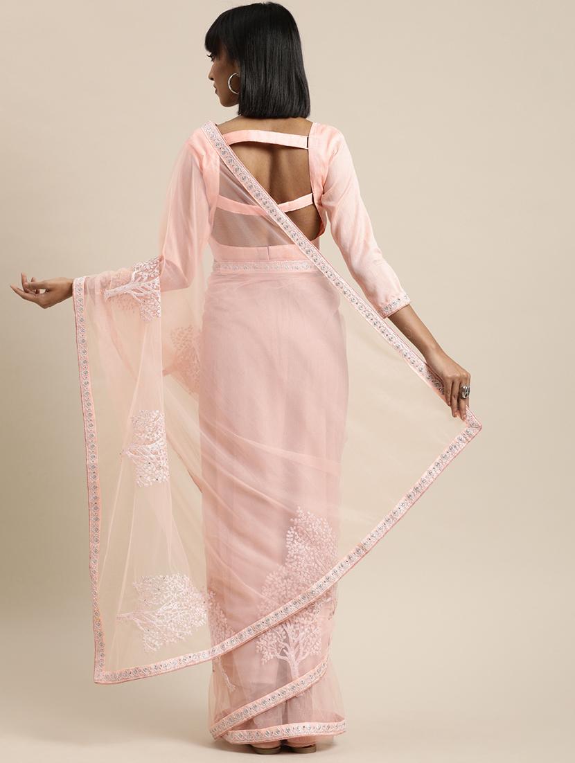 tonal embroidered plain saree with blouse - 17459989 - Zoom Image - 2