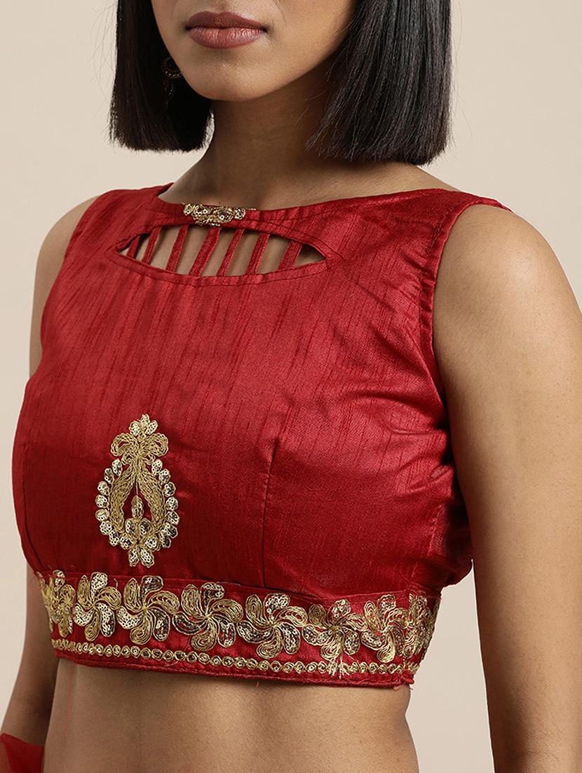 maroon embroidered saree with blouse - 17459990 - Zoom Image - 3