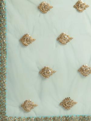 turquoise net printed saree with blouse - 17459992 - Standard Image - 4