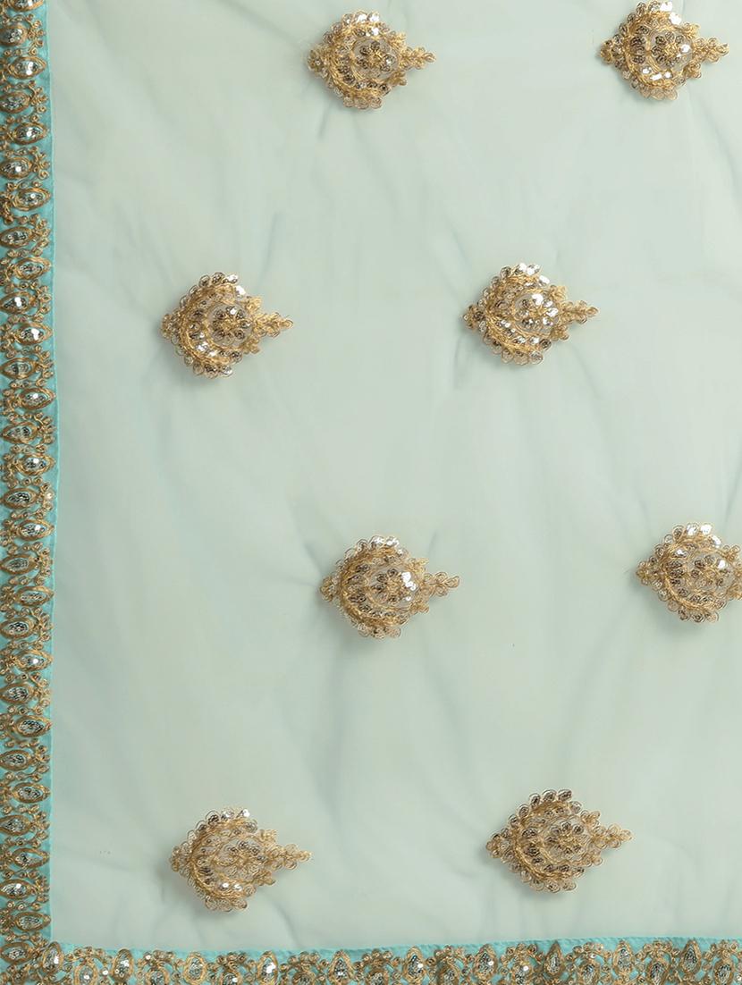 turquoise net printed saree with blouse - 17459992 - Zoom Image - 4