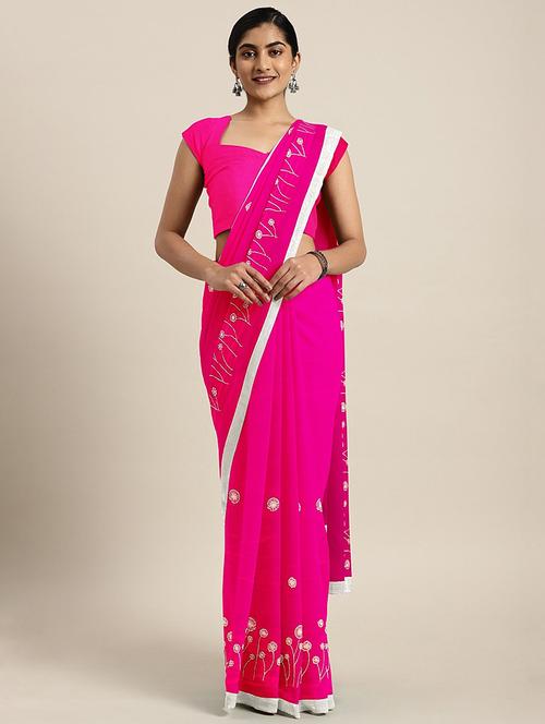 magenta printed saree with blouse - 17459993 - Standard Image - 1
