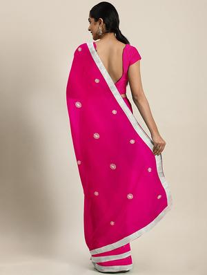 magenta printed saree with blouse - 17459993 - Standard Image - 2