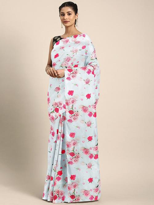 floral printed saree with blouse - 17459998 - Standard Image - 1