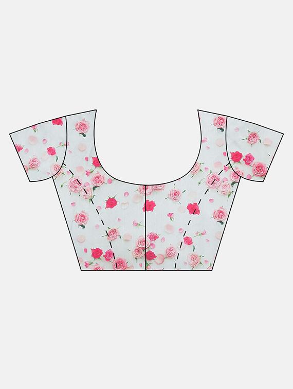 floral printed saree with blouse - 17459998 - Zoom Image - 3