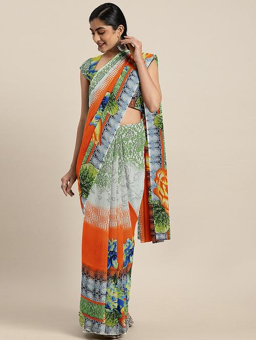 floral printed saree with blouse - 17460008 - Standard Image - 1