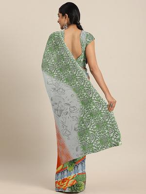 floral printed saree with blouse - 17460008 - Standard Image - 2