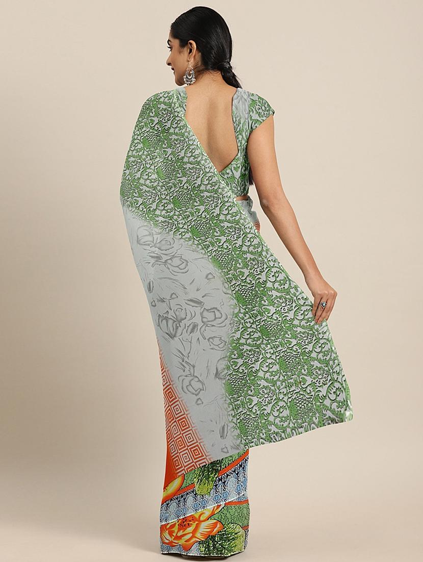 floral printed saree with blouse - 17460008 - Zoom Image - 2