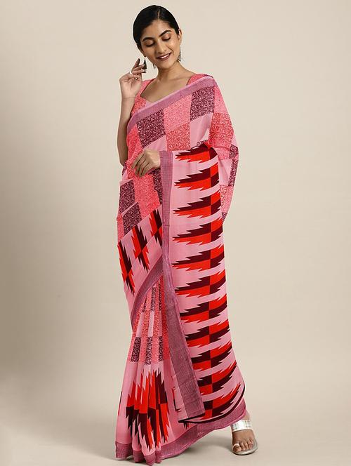 checkered printed saree with blouse - 17460010 - Standard Image - 1