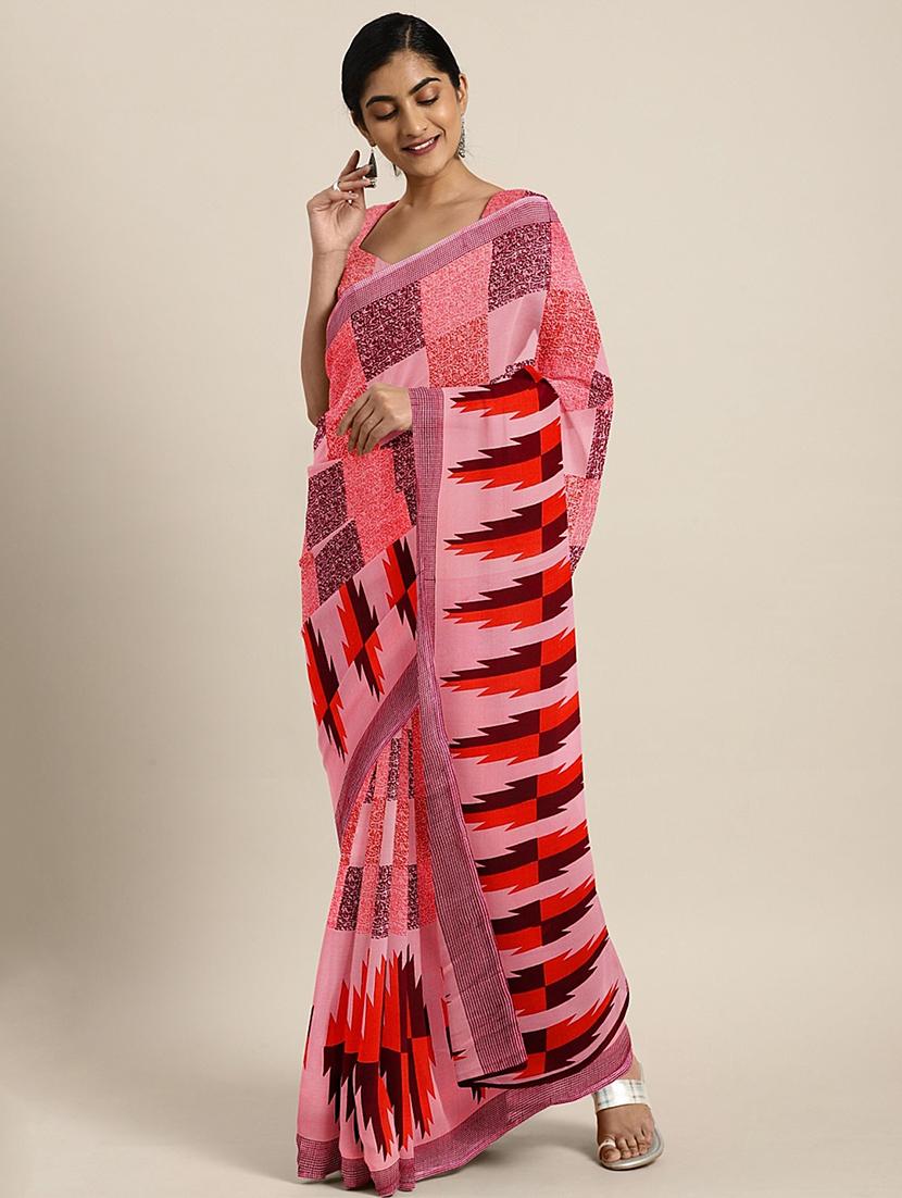 checkered printed saree with blouse - 17460010 - Zoom Image - 1