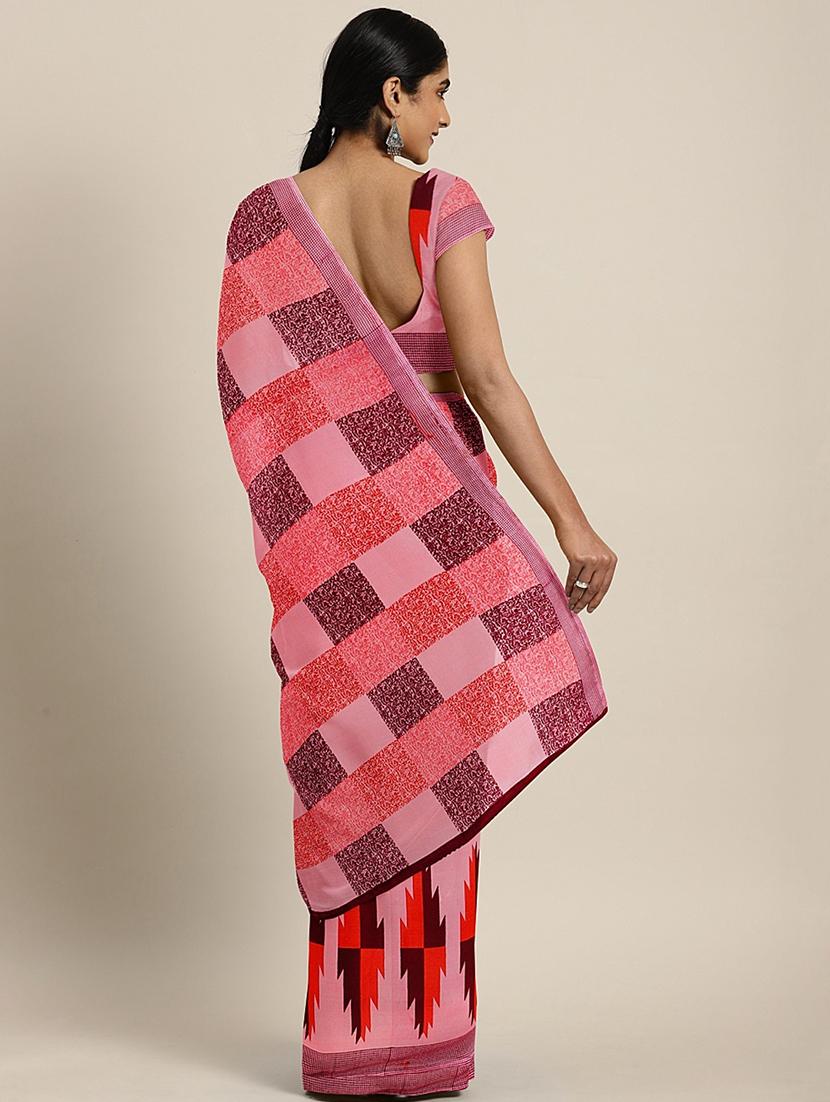 checkered printed saree with blouse - 17460010 - Zoom Image - 2