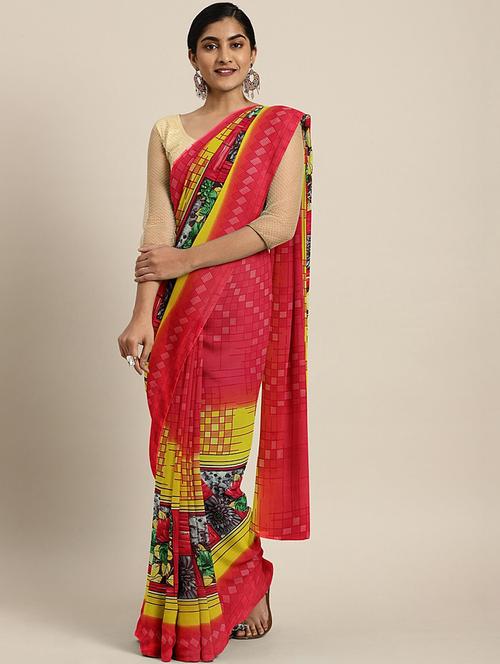 floral printed saree with blouse - 17460014 - Standard Image - 1