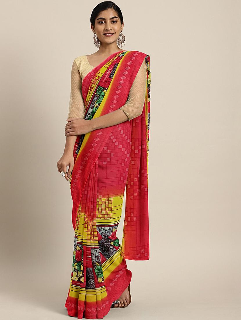 floral printed saree with blouse - 17460014 - Zoom Image - 1