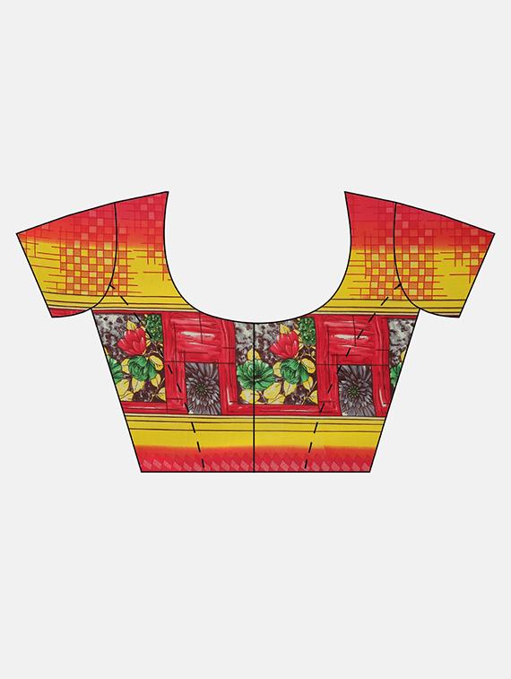 floral printed saree with blouse - 17460014 - Zoom Image - 3