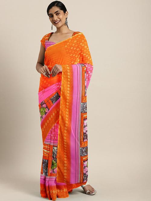 floral printed saree with blouse - 17460016 - Standard Image - 1