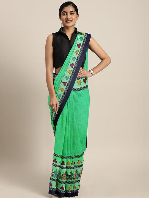 solid printed saree with blouse - 17460018 - Standard Image - 1