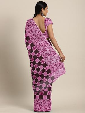 checkered printed saree with blouse - 17460022 - Standard Image - 2