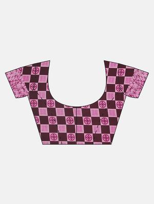 checkered printed saree with blouse - 17460022 - Standard Image - 3